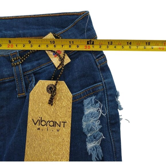 Distressed Denim Bermuda Shorts By Vibrant M.i.U Frayed Hem Made In USA S. - Picture 7 of 8